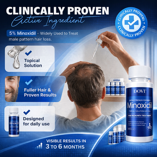 Dovi Minoxidil 5% Hair Regrowth Treatment for Men – Extra Strength Topical Solution, 6 Month Supply